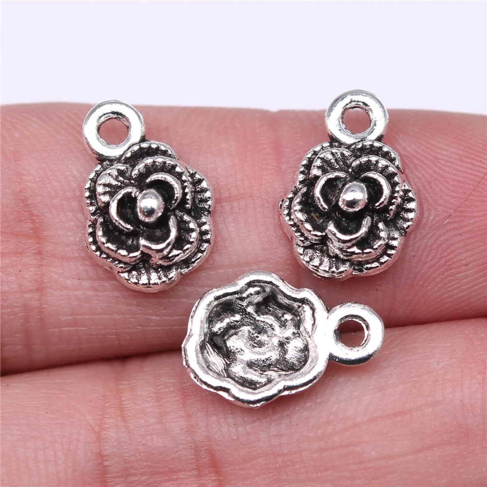 

Wholesale 200pcs/bag Charms Wholesale 14x10mm Flower Charms Wholesale DIY Jewelry Findings Antique Silver Color Alloy Charms