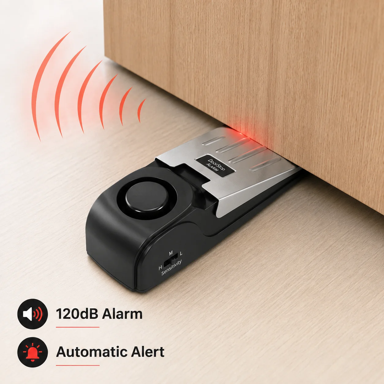 120dB Door Stop Alarm, Portable Electronic Door Wedge Security Alarm with Adjustable Sensitivity for Home, Hotel and Travel
