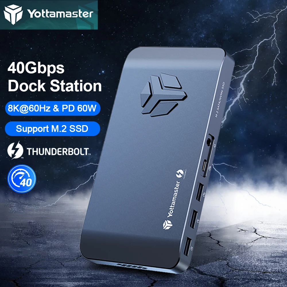 Yottamaster Thunderbolt3 Dock Station USB C HUB USB 3.1 Adapter Type C HUB Dock USB C Splitter for MacBook Pro/M2 Sata Nvme SSD