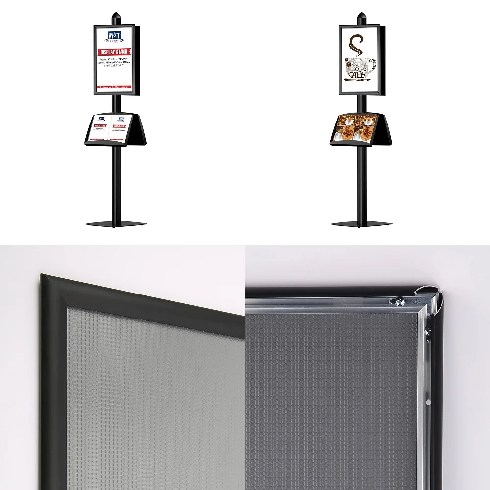 

Free Standing Double Sided Magazine Brochure Document Sign Holder with Black 2x22x28 Inch Snap Poster Frame and 2 Steel Shelves