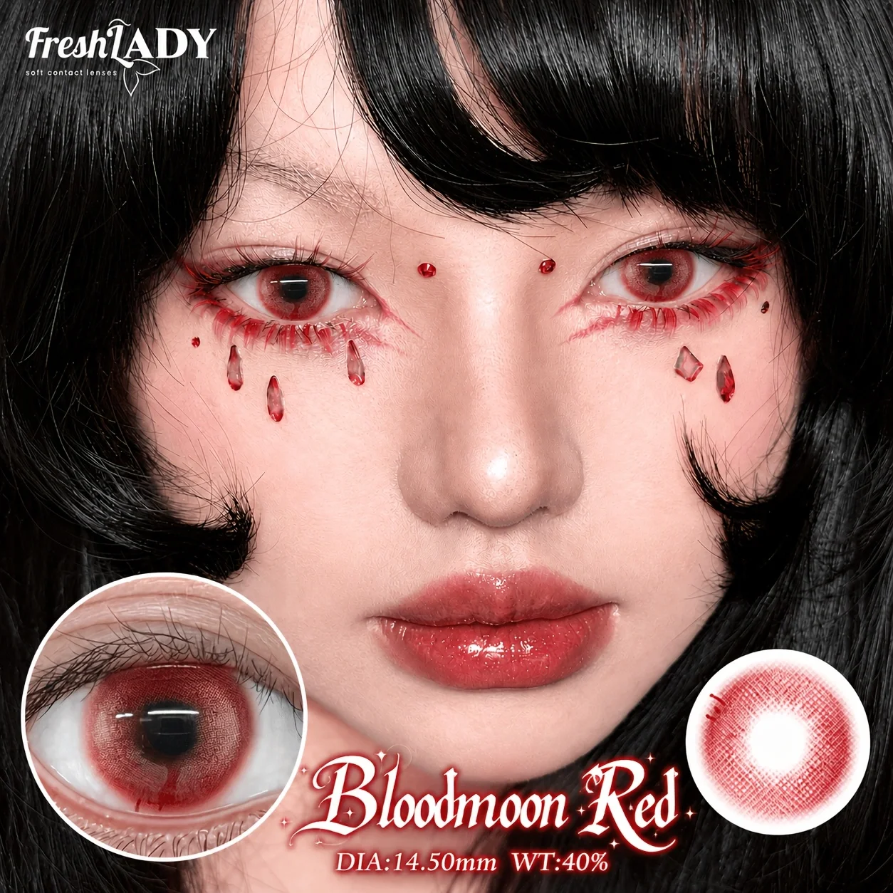 FreshLady 1 Paar farbige Cosplay-Kontaktlinsen, verrückte rote Anime-Kontaktlinsen für Halloween, Rollenspiele, Partys, Kosmetik, Feiertage – Detail 2