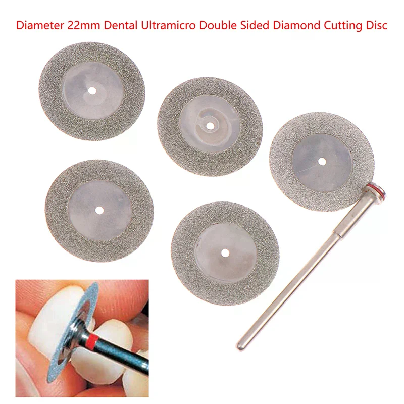 

5Pcs/Set Double Sided Grit Cutting Disc Tool Dental Lab Diamond Disc Discs Diameter 22mm Thickness 0.25mm With 1 Mandrels