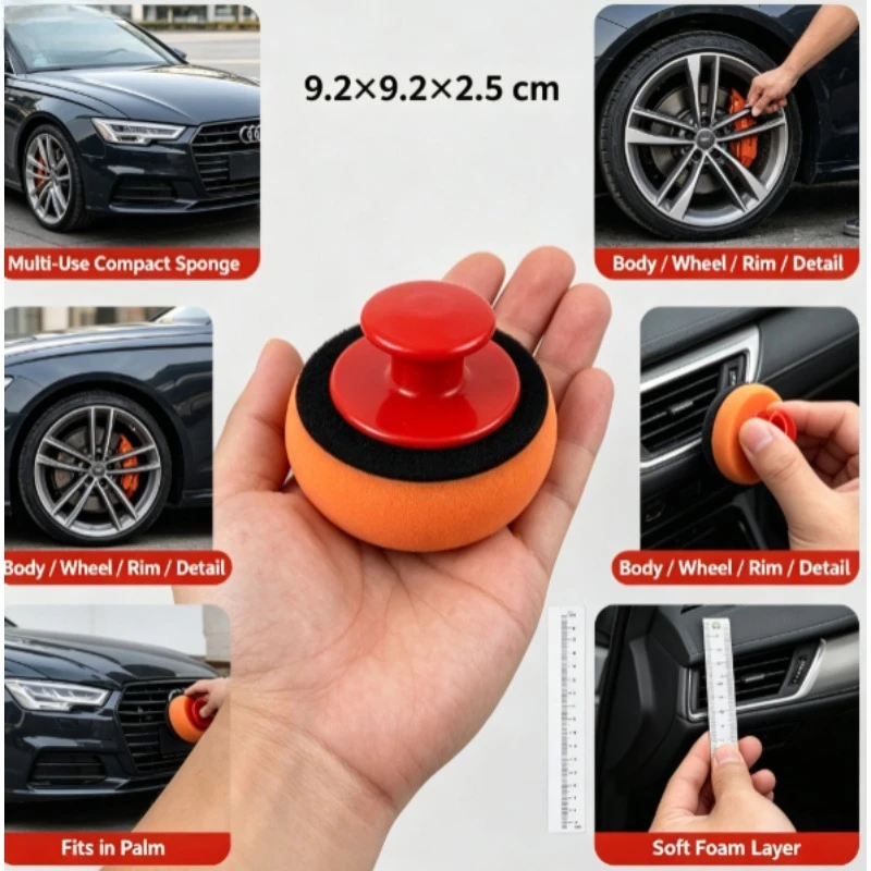 Car Polishing Wax Sponge with Handle, Manual Car Waxing Applicator Pad, Reusable Hand Polishing Foam Sponge