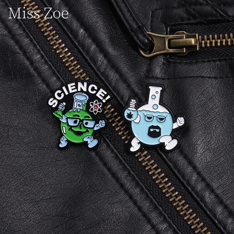 Scientific Reagent Test Bottle Enamel Pin Chemical Physics Beaker Molecular Protons Metal Brooch Lapel Badge Creative Jewelry