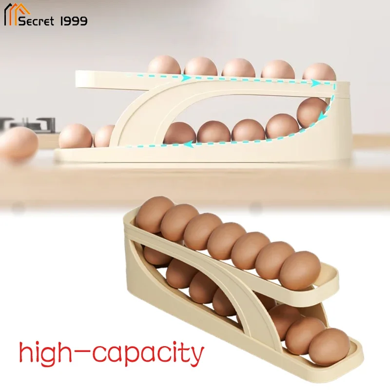 

Egg Storage Box Automatic Scrolling Organizer Boxes Household Large Capacity Dedicated Roll Egg Storage Rack Kitchen Acceesories