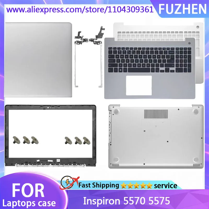 

New Cover For Inspiron 5570 5575 LCD Rear Cover/Front Frame/Palm Pad Keyboard/Bottom Cover/hinges Silver