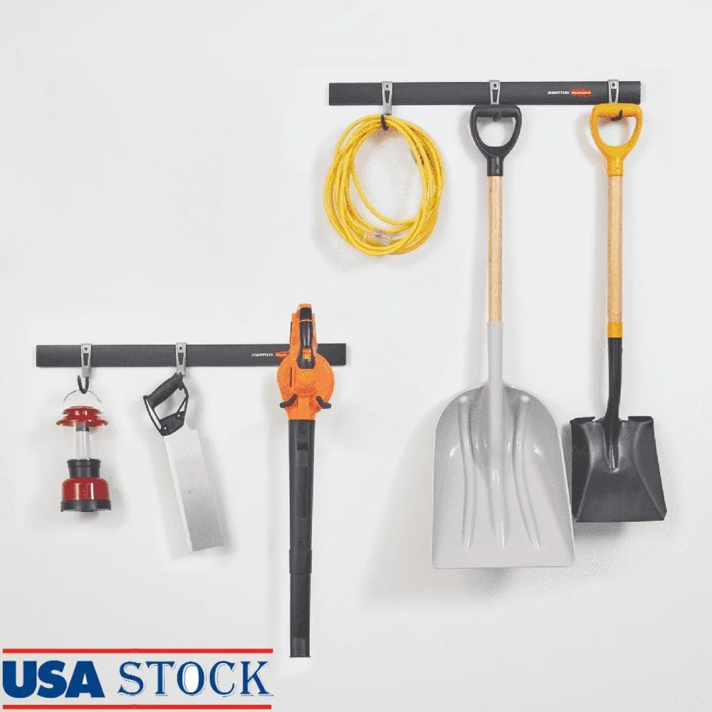 

8-Piece Garage FastTrack Hanging Organizer Kit with Rails Hooks Tool Holder Durable Storage Solution Easy Access and
