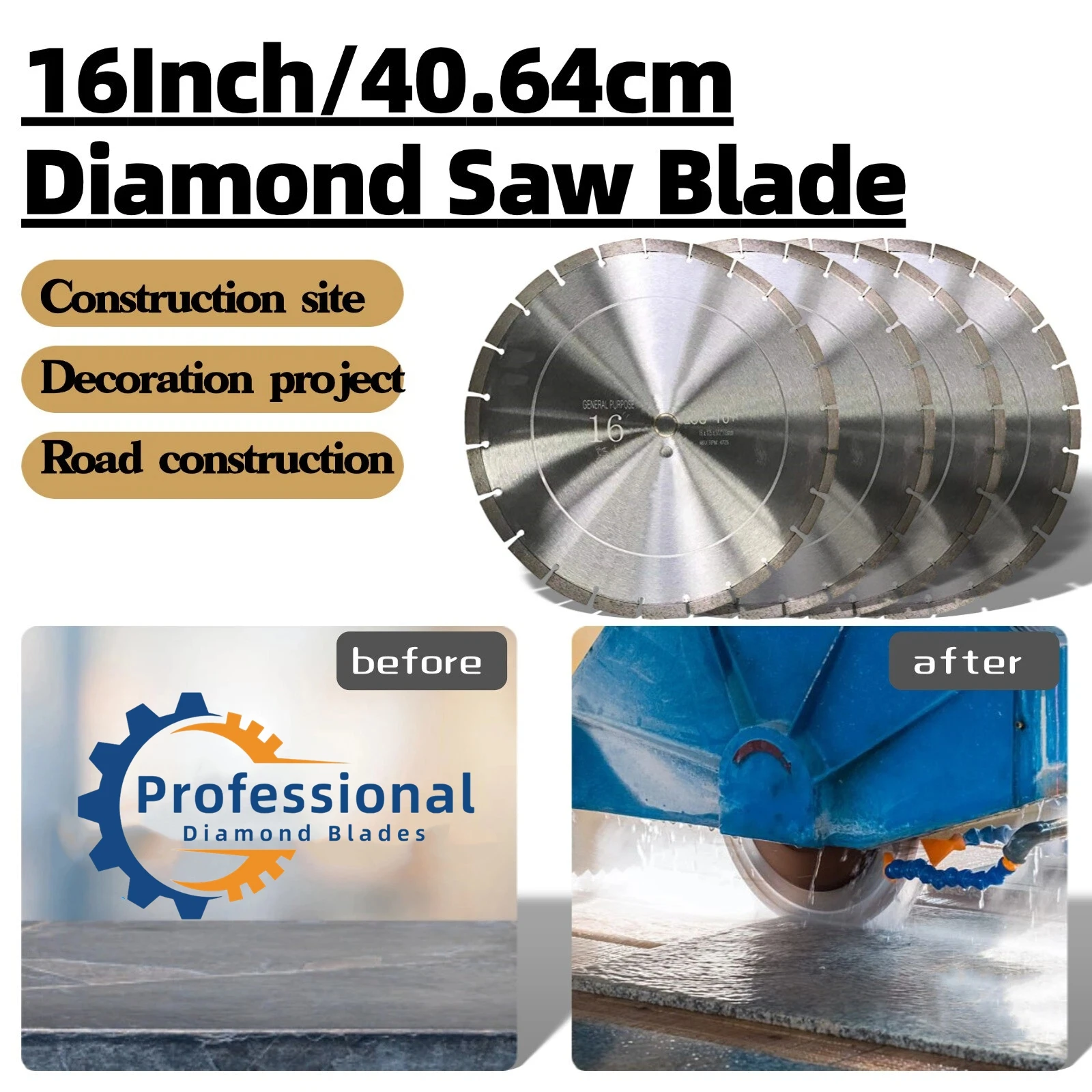 

16 Inch Concrete Saw Blades with 1Inch Arbor, Dry/Wet Diamond Blades Working with Marble Stone Brick Masonry Granite(4 Pack)