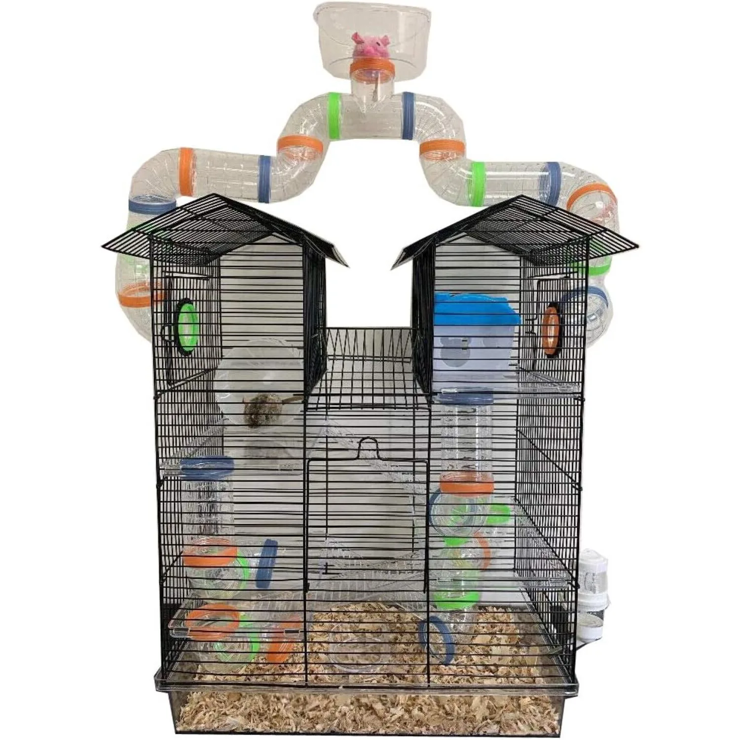 Large Multi-Floors Expandable Twin Tower Mansion with Top Lookout Play Zone On Crossover Tube Tunnel for Syrian Hamster Rodent