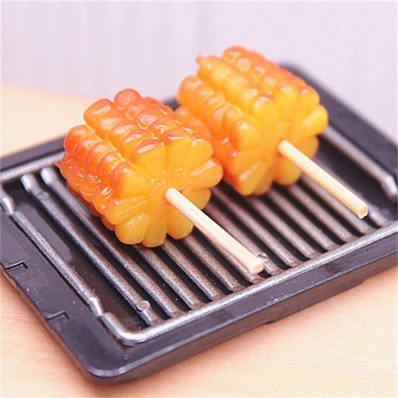 2Pcs 1:6 Dollhouse Miniature Corn Barbecue Skewer Kitchen BBQ Model Living Scene Decor Play House Toy