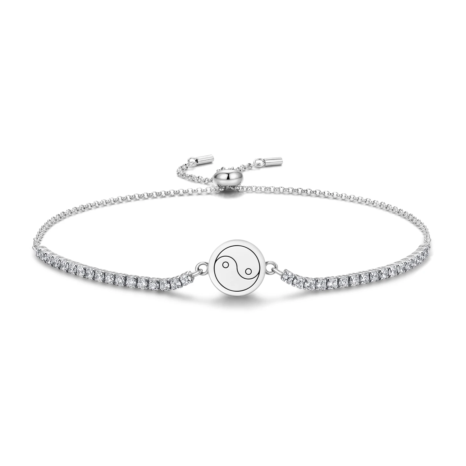 

Feng shui Yin Yang Bracelet 925 Sterling Silver Symbol Adjustable Tennis Zircon Chain for Women Jewelry Fashion