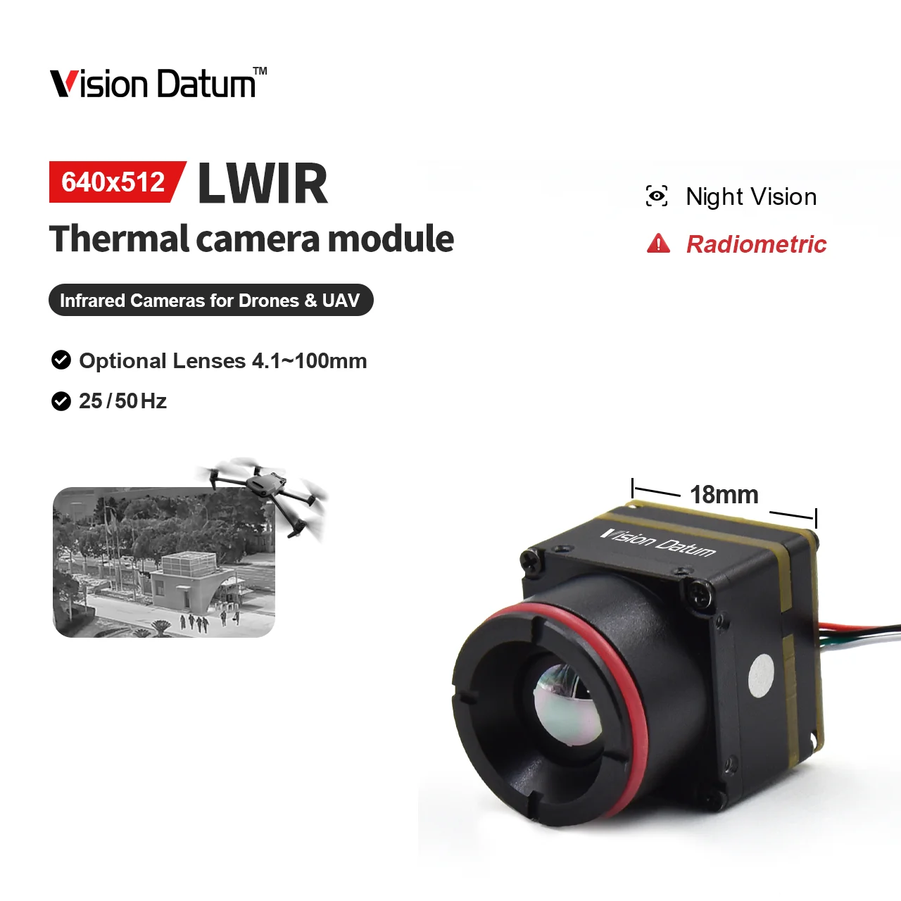 High Performance Uncooled LWIR Infrared 640x512 12μm 13mm 19mm Lens Analog Thermal Imaging Camera Module For Agriculture