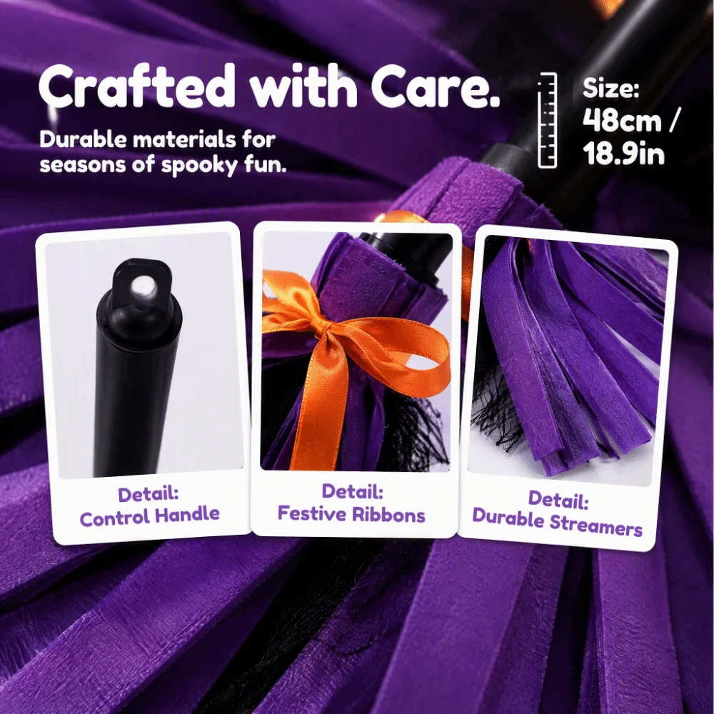 Sound Activated Halloween Witch Broom Electric Rotating Plastic Witch Broomstick Floating Broomstick Moving Broomstick