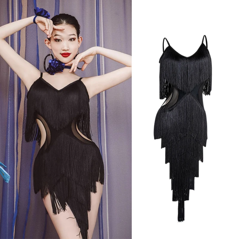 

New Latin Dance Dress For Women Sexy Sling Fringed Dress National Standard Dance Practice Clothes Adult Latin Clothing DN15660