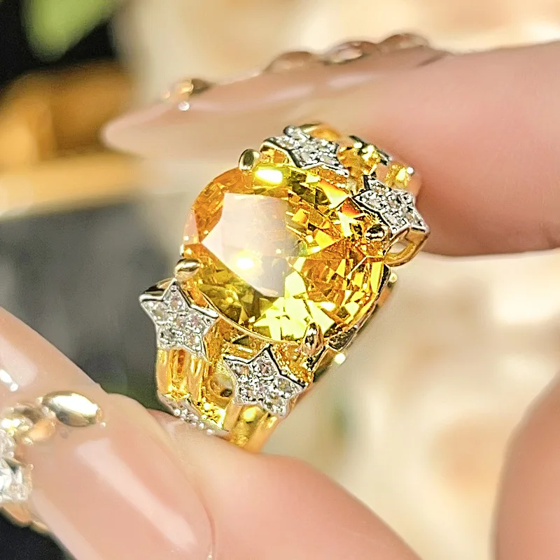 New Fashion Heavy Craft Luxury Inlaid Ring Women's Jewelry Colorful Gem Style Luxurious High-end Versatile European and American
