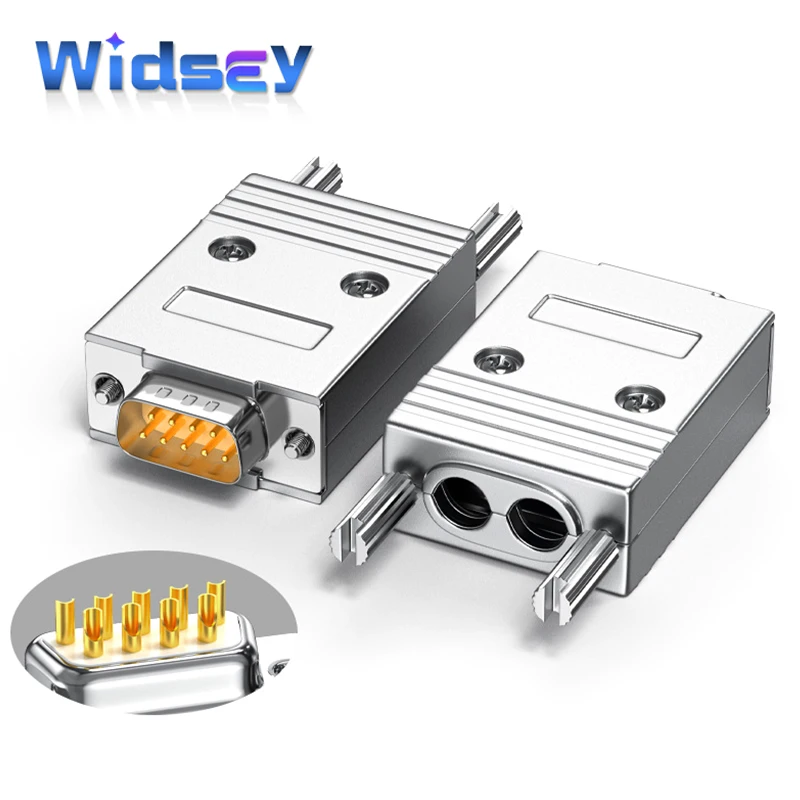 DB9 Double Outlet Hole Metal Shell Connector 9Pin Solid Needle Serial Port RS232 485 Male Female Terminal Blocks 15mm Thin Style