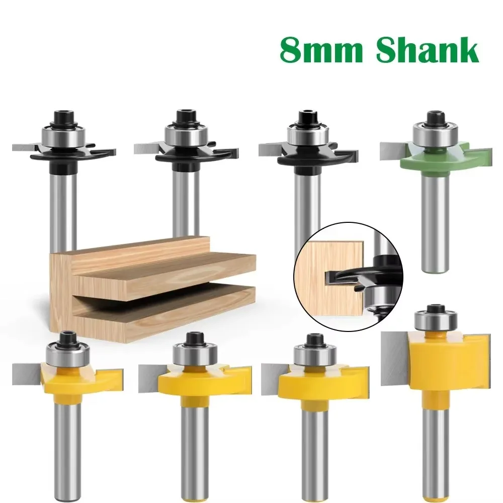 1PC 8mm Shank T-Sloting Biscuit Joint Slot Cutter Jointing Slotting Router Bit with Bearing Milling Cutter for Woodworking