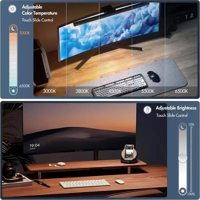 Eye Care RGB Screen Hanging Light Bar, Anti-Glare Stepless Dimmable LED Lamp for PC, Laptop, Office and Gaming Decor