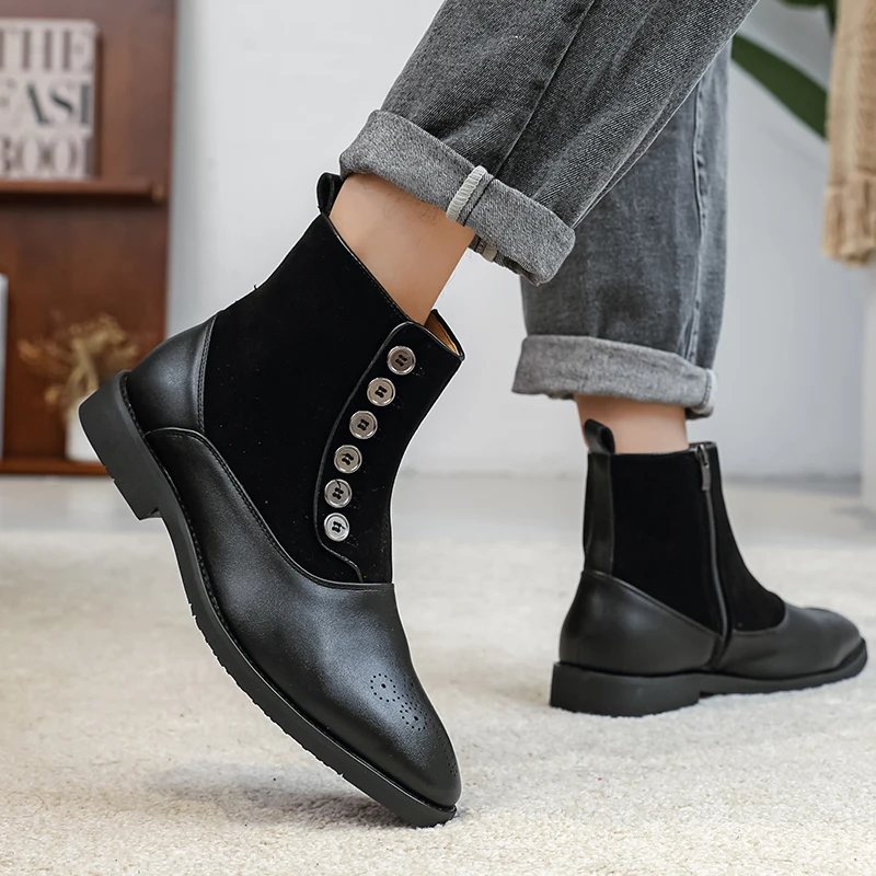 New Men Chelsea Boots Original Side Zipper Buckle Design Retro Gentleman Shoes Business Casual Comfortable Leather Ankle Boots