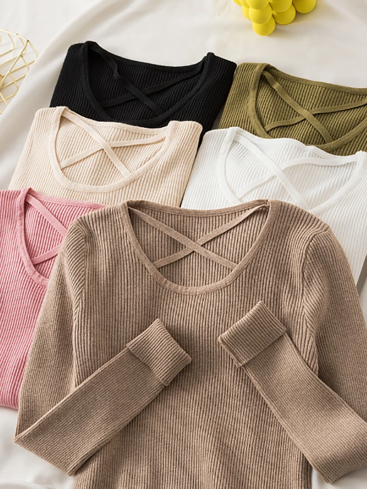 Sexy Hollow Out Sweaters Women 2024 Autumn Winter Clothes Long Sleeve Top Slim Pullover Pull Femme Knitted Sweater