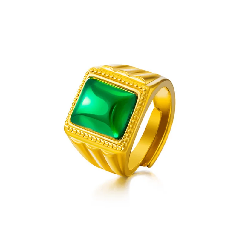 Plated 100% 24k Pure Gold Ring Open Jade Ring for Men Aggressive Plated with 24k Gold Pure 18k 999 Gold Jewelry No Fading