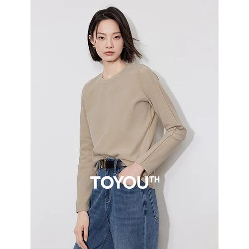 TOYOUTH-Camiseta de manga larga para mujer, camisa básica cómoda Simple con costuras Lin, Tops de otoño e invierno, 2024