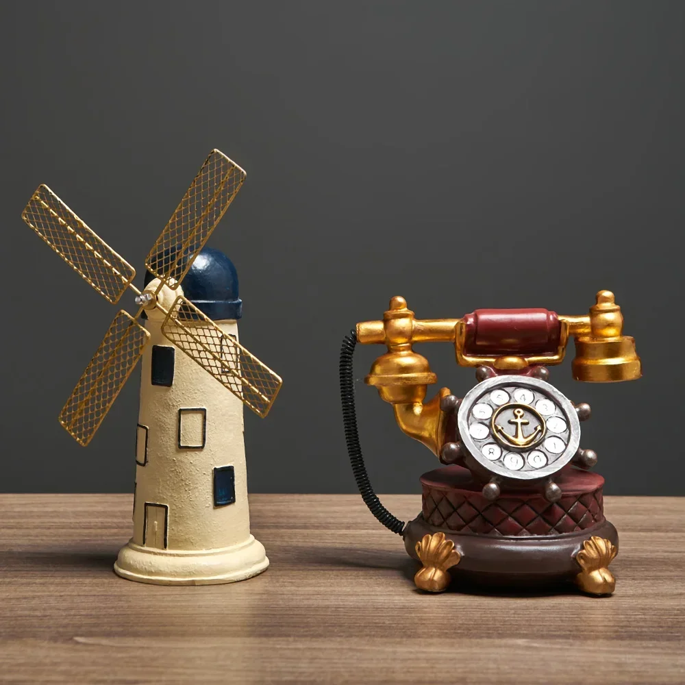 

Vintage Windmill Figurine Home Office Decorations Antique Design Crafts Resin Dutch Style Statue Cabinet Ornamental Crafts