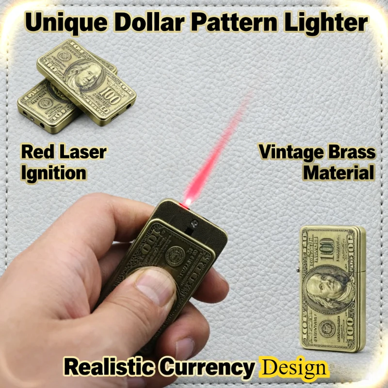 New Luxury Dollar Embossed Metal Lighter - Refillable Butane, Windproof Torch Flame, Cigar-Specific, Durable Smoking Tool