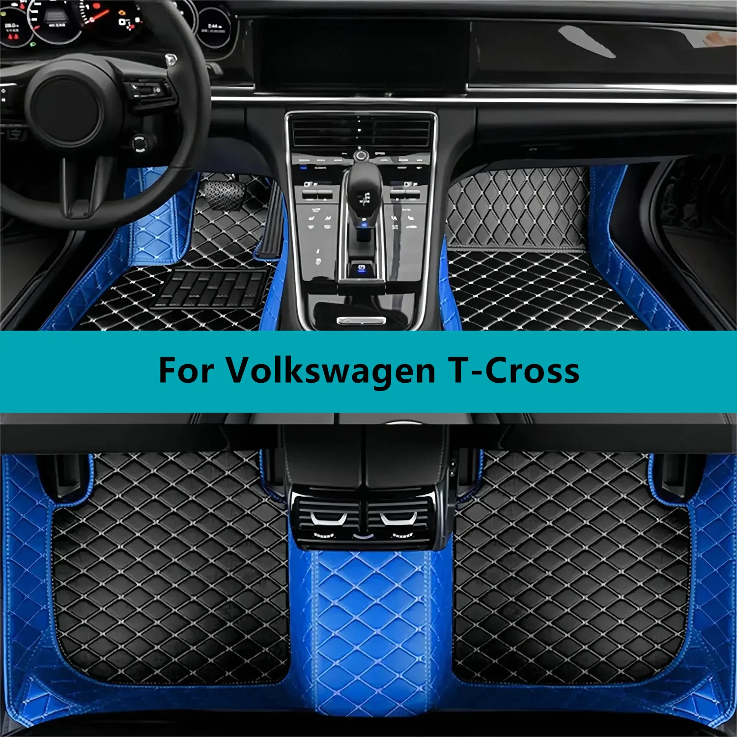 

Leather Car Floor Mats For Volkswagen T-Cross 2020 2021 2022 2023 2024 All Weather Waterproof Car Floor Mats