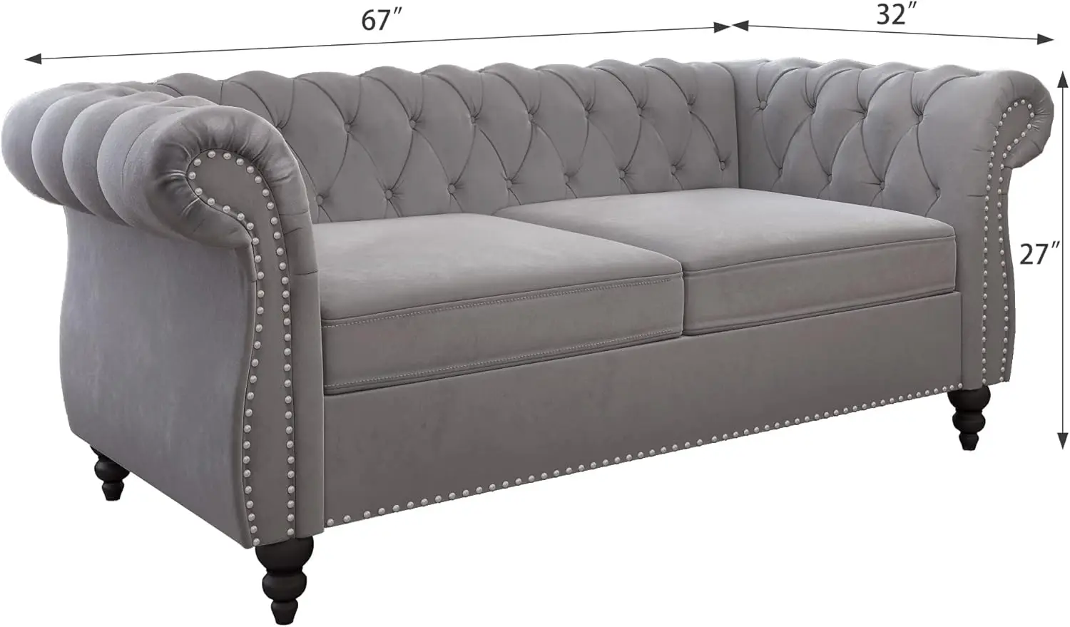 

Диван акцентный, современный бархатный диван Chesterfield Loveseat, мягкий диван с ворсовой спинкой для гостиной (серый)