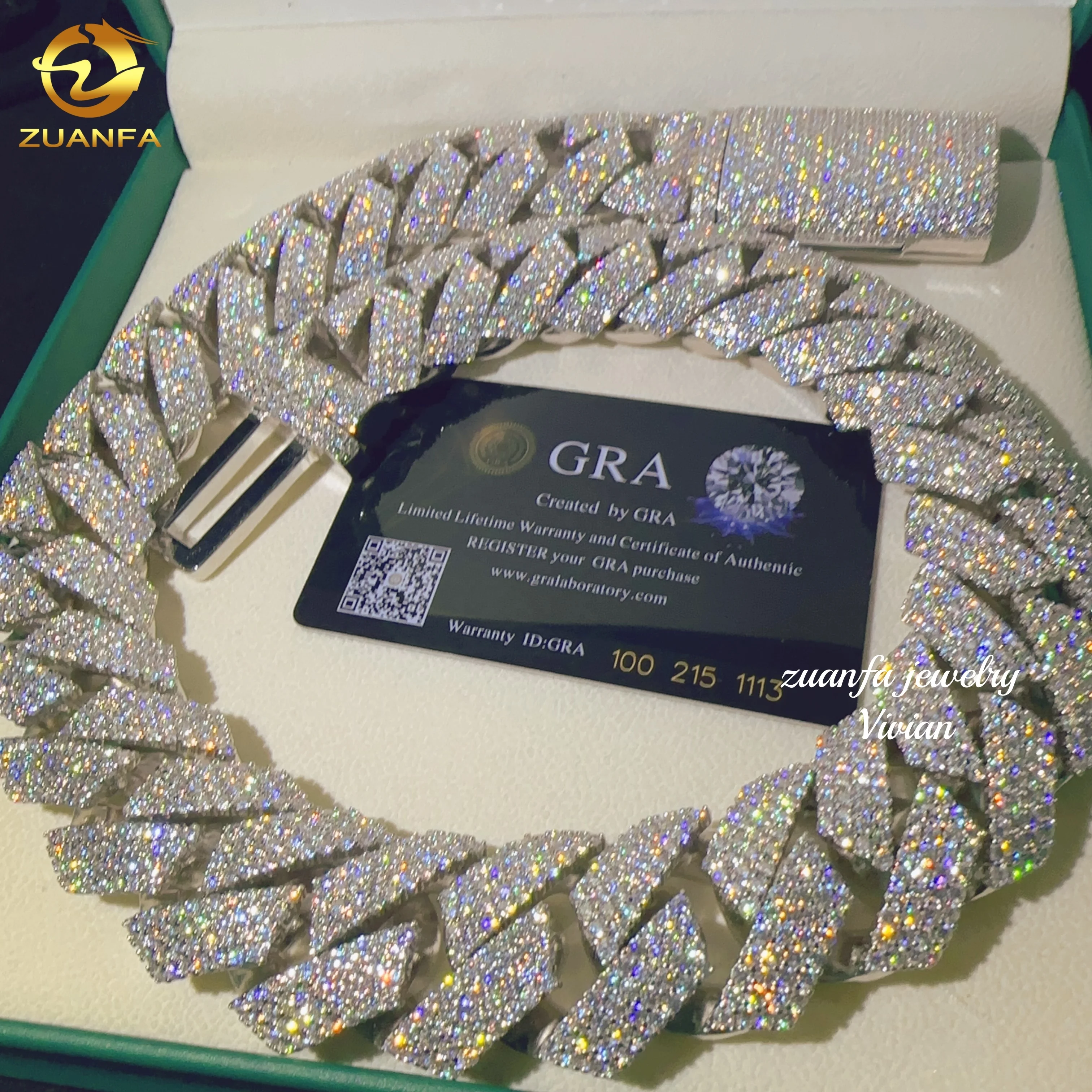 30MM Width Necklace Bracelet Silver 925 Iced Out Hip Hop Miami VVS Moissanite Diamond Jewelry Custom Cuban Link Chain，
