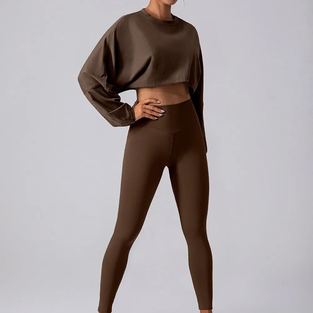 New Women's Crew Neck Sweater T-Shirt, Sports Short Undershirt & Loose Long-Sleeve Top for Yoga & Running