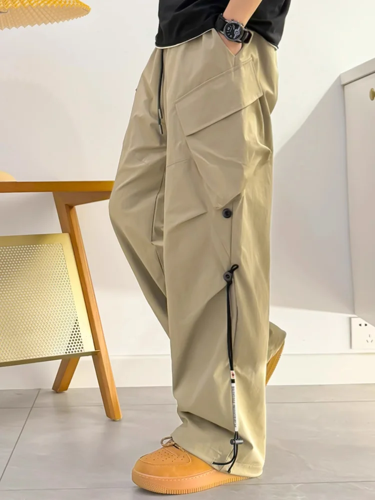 

Модные облегающие брюки для спецодежды, мужские свободные широкие брюки, тонкие лоскутные повседневные брюки, молодежные брюки, весна-осень, полиэстер