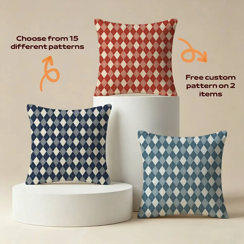 New Design Argyll Diamond Check Square Sofa Pillow Cover Solid Color Living Room Home Decor Cushion Case