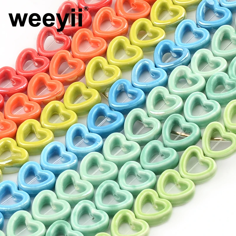 

14mm Colorful Hollow Love Heart Shape Ceramic Beads Loose Spacer Beads For Jewelry Making DIY Handmade Necklace Earrings
