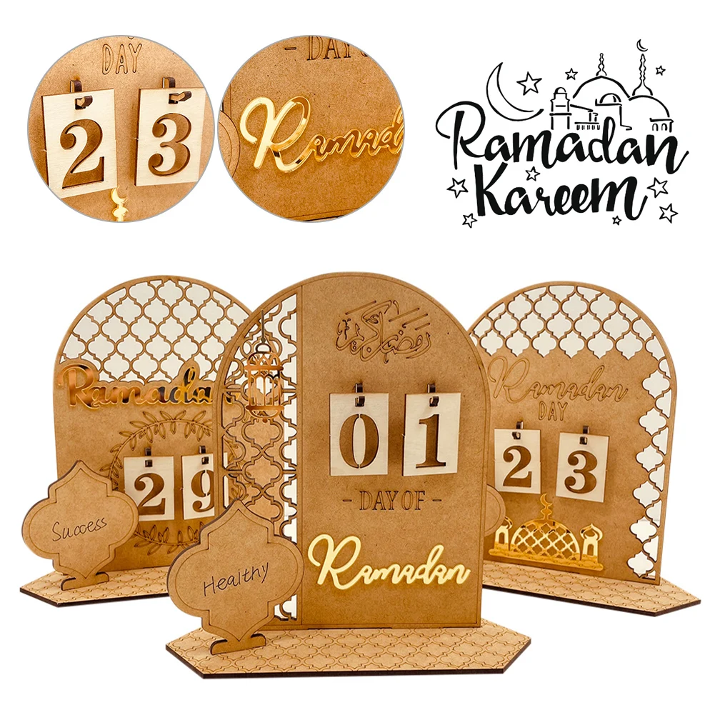 

2023 Ramadan Countdown Calendar Eid Mubarak Ornament Wooden Calendar Islamic Muslim Party Decoration Eid AL Adha Ornament