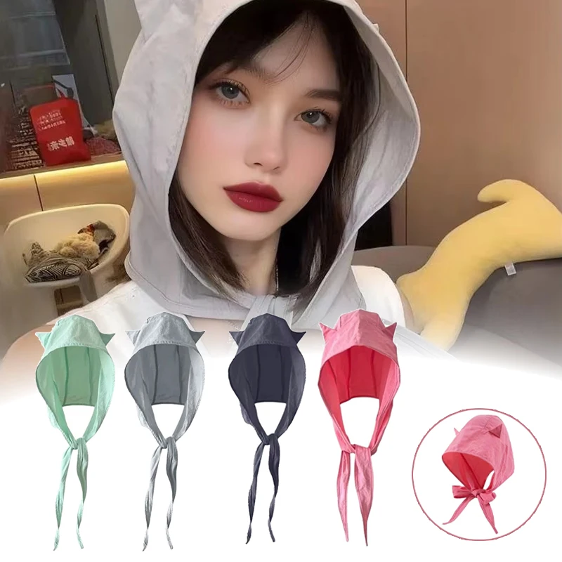 

Spring and Summer Imp Sun Hat Quick-drying Sunscreen Strapped Cat Ears Hat Thin Section Ear Protection Turban Hat Fisherman Hat