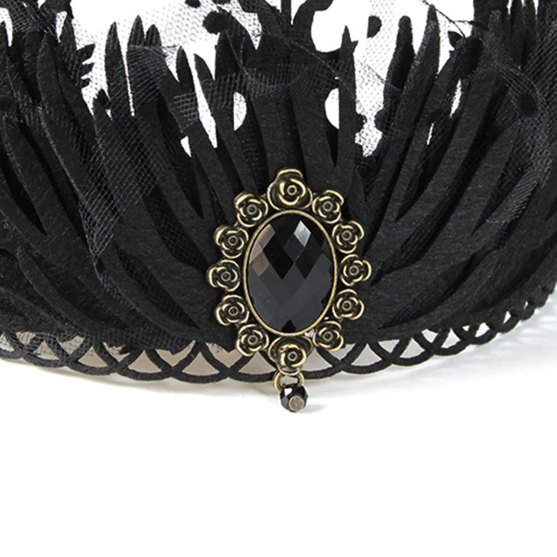 652F Witch Headpiece Goth Headband Black Queen Black Tiaras Goth