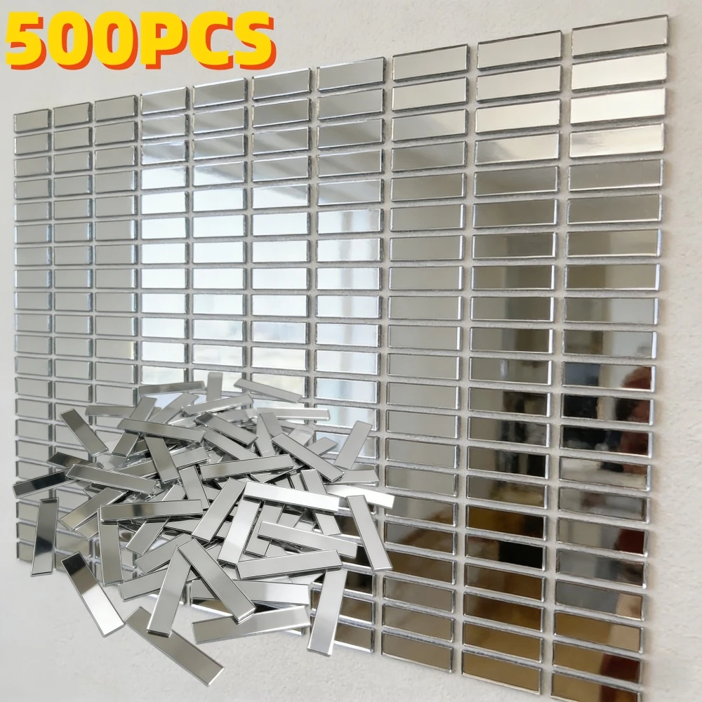 Acrylic Rectangular Mirror Mosaic Glass Tiles Self-Adhesive DIY Decorative Material, Rectangle Mirrored 5cmx1cm 100-500PCS