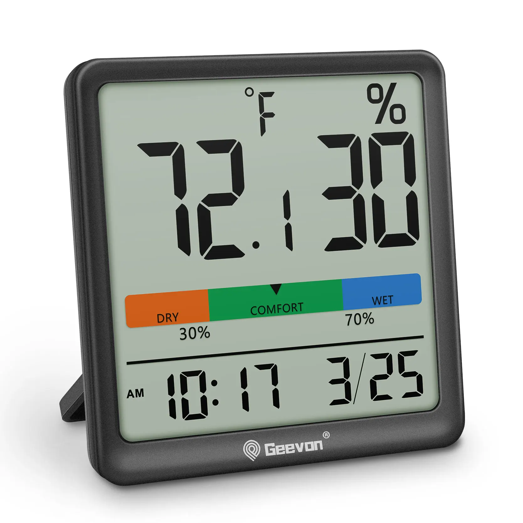 Indoor Hygrometer, Desktop Digital Thermometer, With Temperature and Humidity Monitor, Accurate Hygrometer, Indoor Thermometer with Clock and Date, Switchable Between Celsius and Fahrenheit, 12/24-Hour Format, Easy-To-Understand Comfort Levels