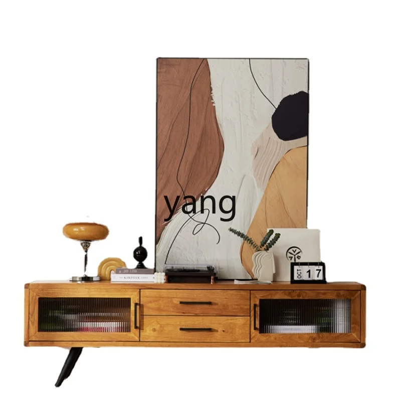 

Yjq Modern Minimalist Solid Wood TV Cabinet Living Room Home Small Apartment TV Stand Wood Tea Table