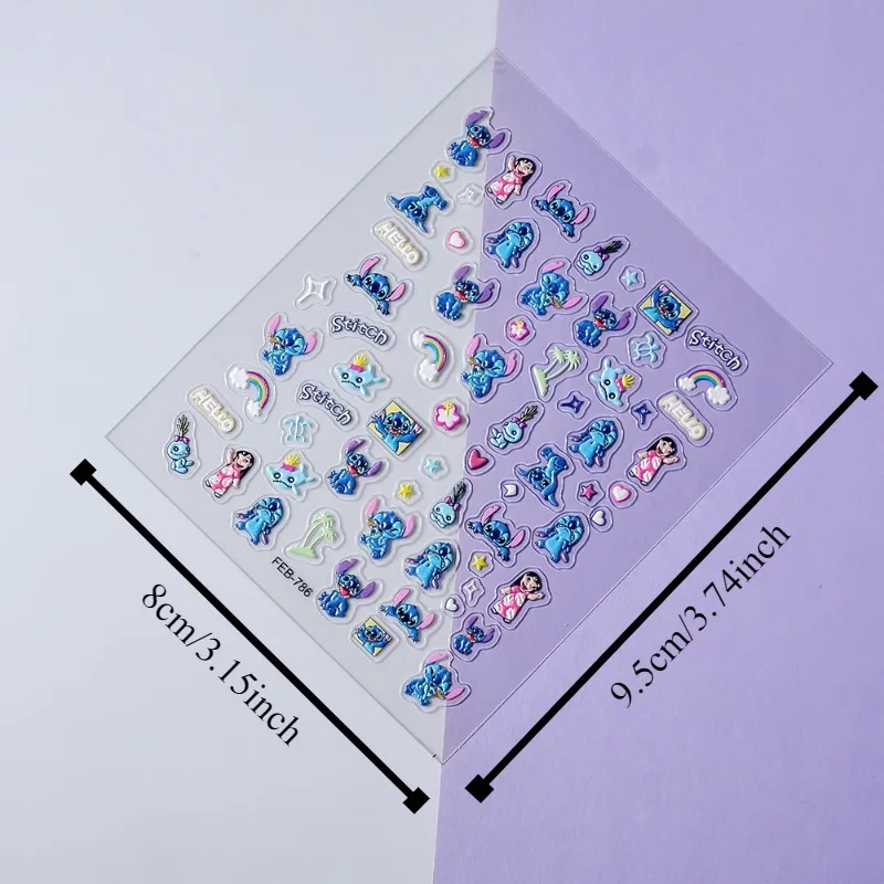 Cute Disney Lilo & Stitch Nail Art Stickers, Beautiful Kids Embossing Stickers, Printed Doll 3D Rainbow Embossing Stickers image 4