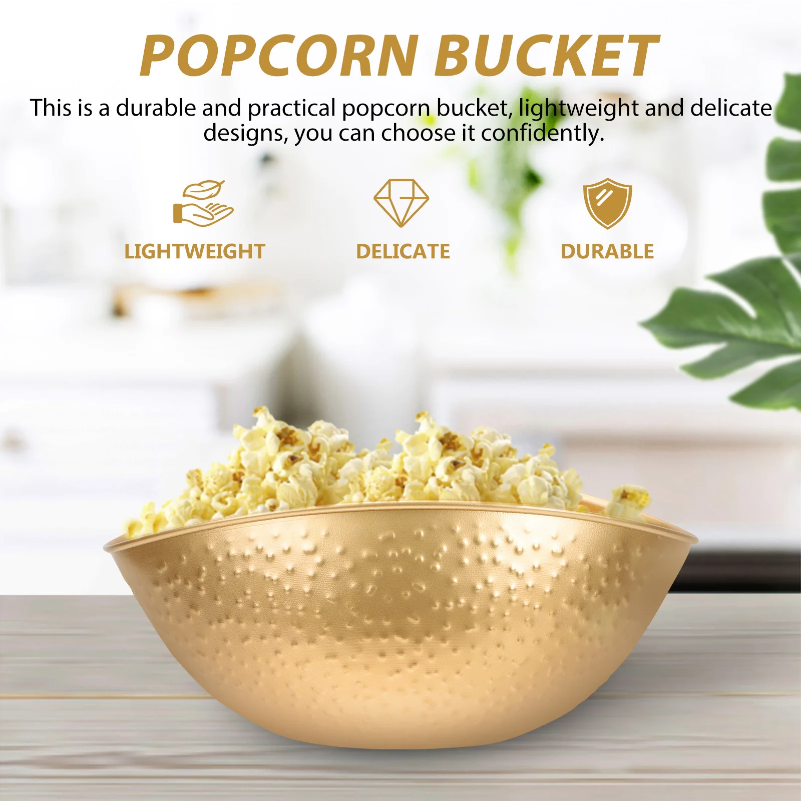 

1Pcs Golden Storage Bucket Exquisite Popcorn Bowl for Party Birthday Candy Tin Decorative Snack Container Iron Gathering