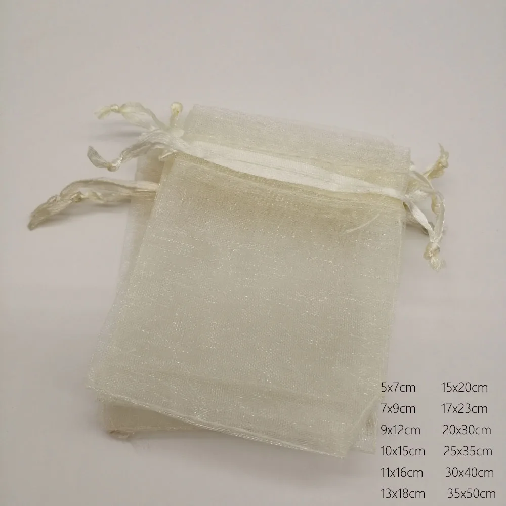 Imagem -05 - Bege Bolsa de Organza Bolsa com Cordão Bolsas de Jóias Bolsa de Presentes para o Casamento Natal Jóia de Exibição Embalagem Bolsas Organizador 1000 Pcs