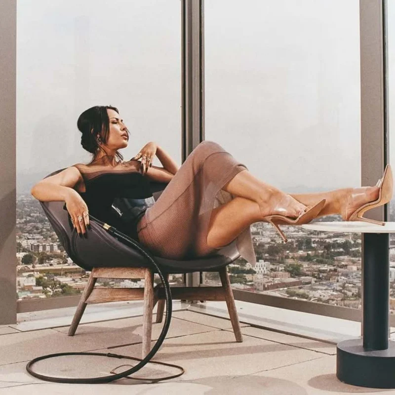 Summer New Women's round Neck Elastic Slim Fit Fish Thread Splicing Hollow Tank Sleeve Dress Fashionable Sexy Long Dress 2025