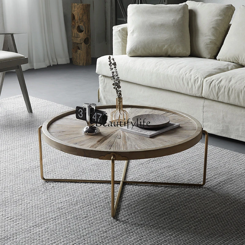 

Nordic Light Luxury Solid Wood Mosaic Coffee Table Industrial Style Retro Distressed Designer Model Coffee Table