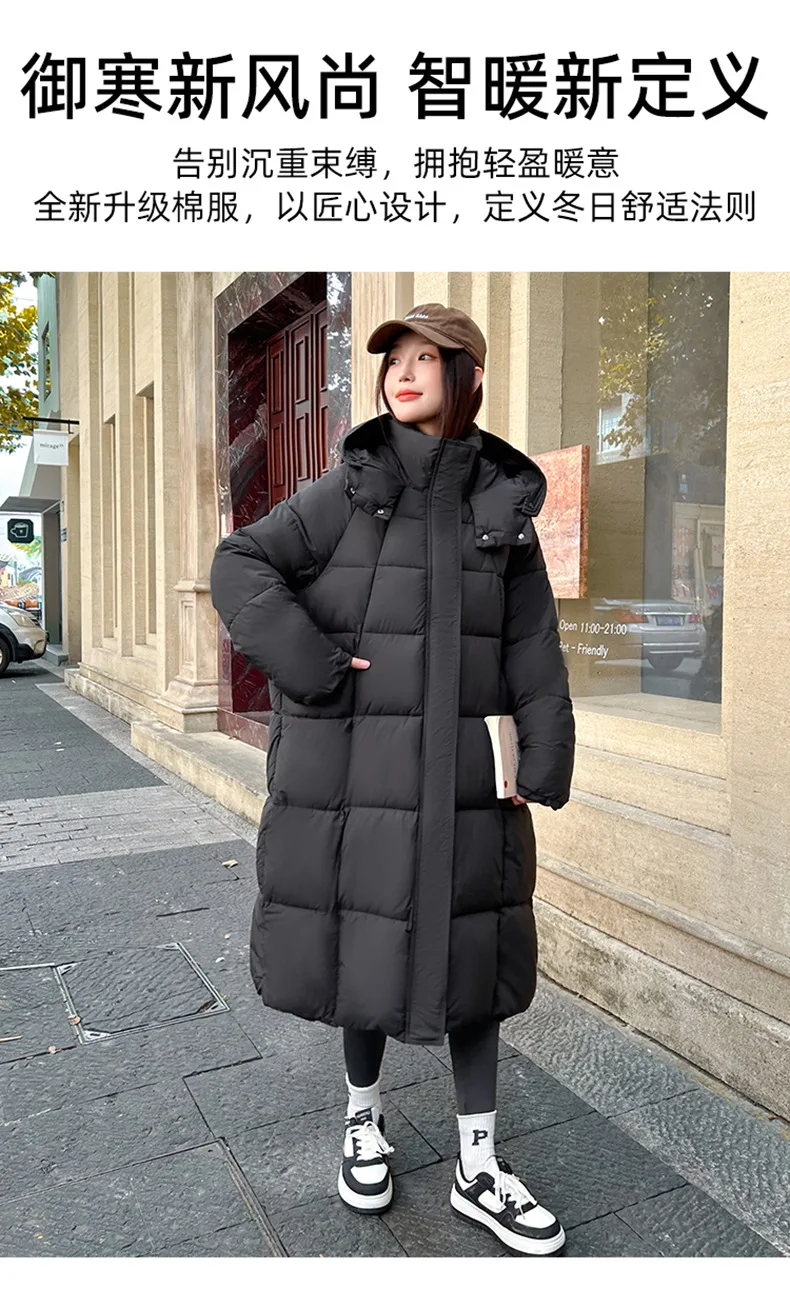 Winter Warmth Women's Mid-Length Down Cotton Jacket Over-the-Knee Parkas New Loose Quilted Coat Thickened Outerwear Trendy Tops