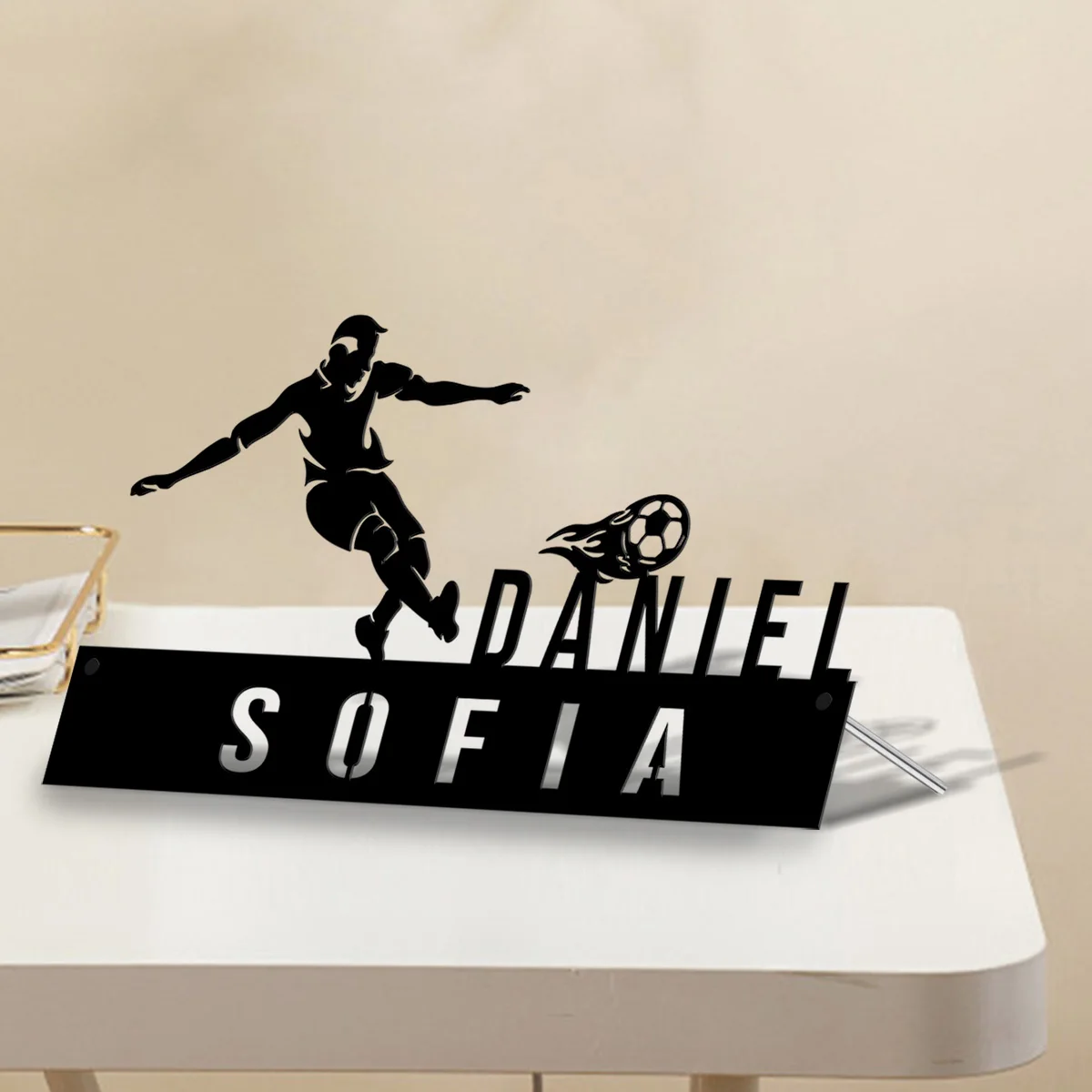 

Custom Sport Soccer Desk Name Plate Wedge,Personalized Player Football Nameplate Office Sign,Soccer Coach Plaque Graduation Gift