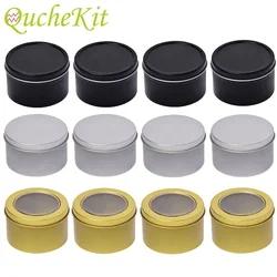 12Pcs Candle Jars With Lid Round Metal Tin Box Black Gold Silver Candle Container With Window Cream Cosmetic Empty Storage Box