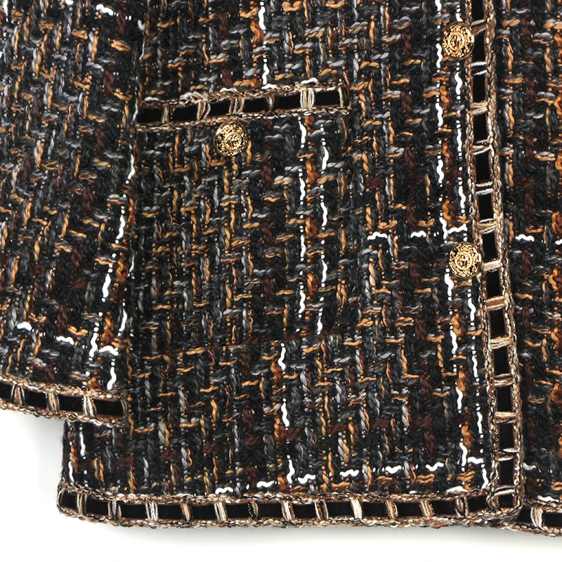 2025, neue mittellange, modische, bequeme und elegante Tweed-Oberbekleidung in Kaffeefarbe für Damen mit High-End-Temperament